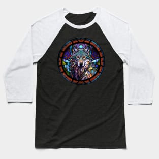 Majestic Tribal Wolf in Stained Glass Baseball T-Shirt